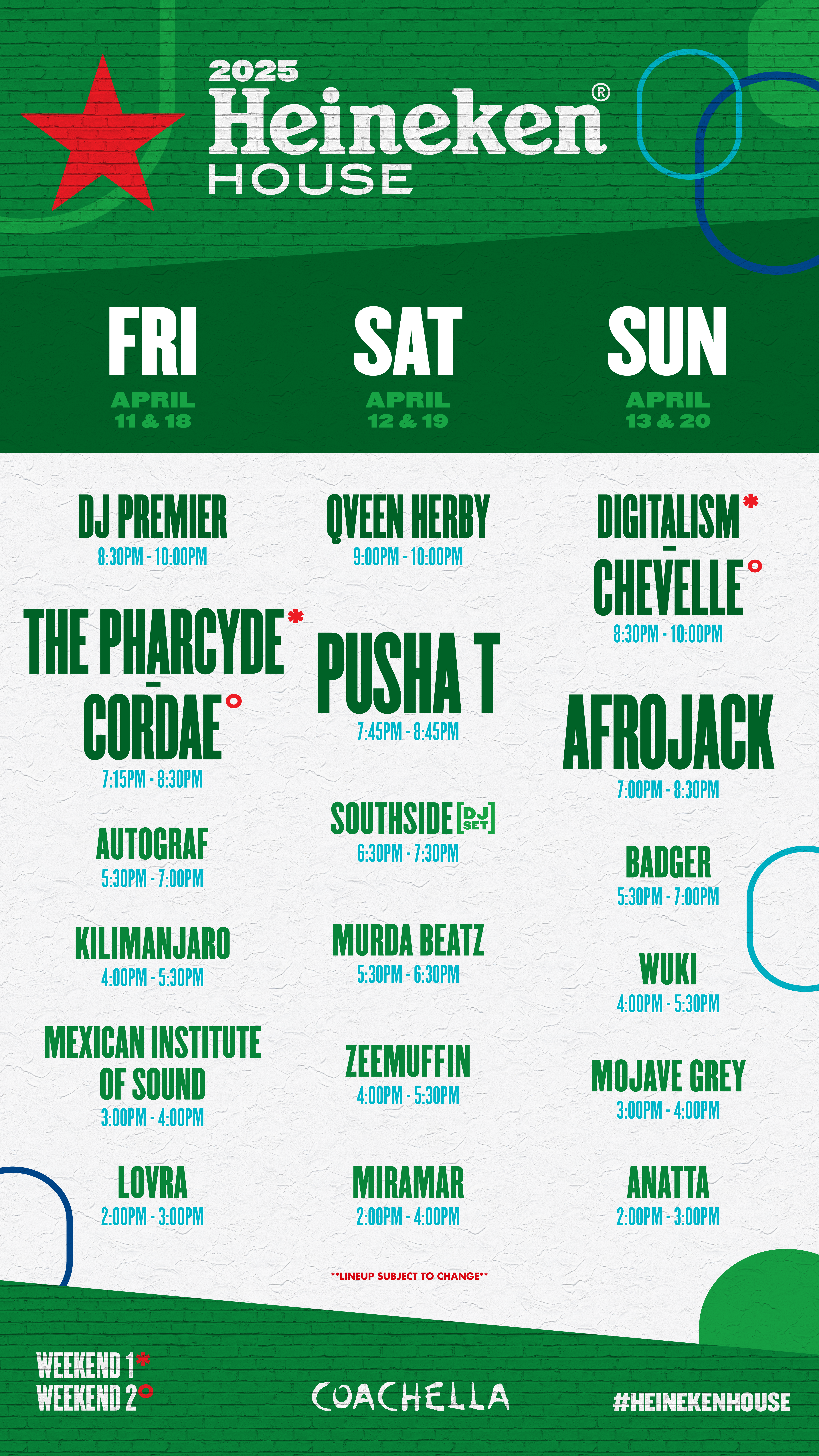 Heineken House Coachella Lineup